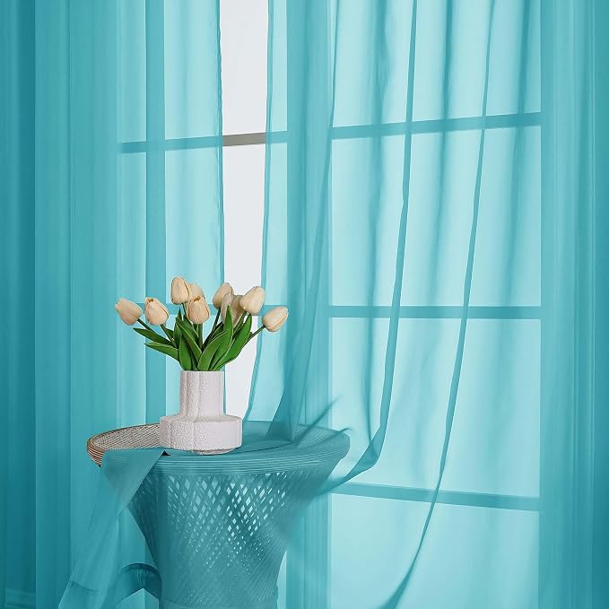 OWENIE Sheer Curtains 84 Inches Long 2 Panels Set, Sheer Turquoise Curtains - Image 6