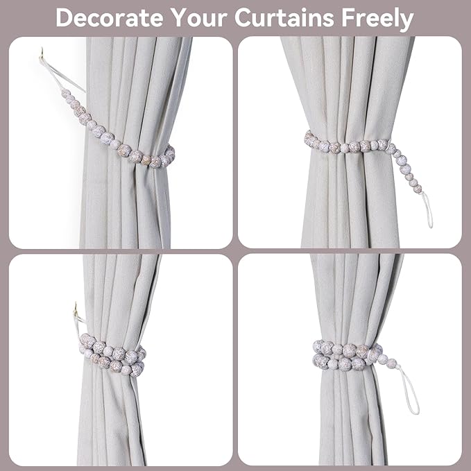 Wood Bead Curtain Tiebacks, KLOGTSIND Set of 6 Curtain Holdbacks - Image 3