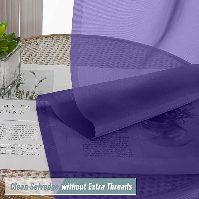 Purple Valances for Windows 14 inch Length 2 Panels Set, Small Voile Sheer - Image 5