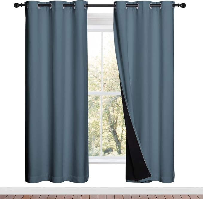 NICETOWN Smoky Blue Full Shade Curtain Panels, Smoky Blue, Pair of Thermal by NICETOWN