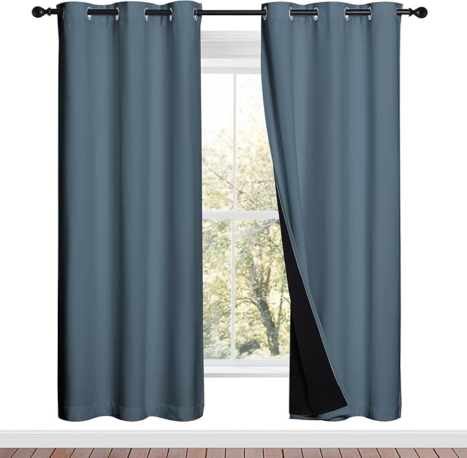 NICETOWN 100% Blackout Window Curtain Panels, Smoky Blue, 2 Pieces, 42-inch by NICETOWN