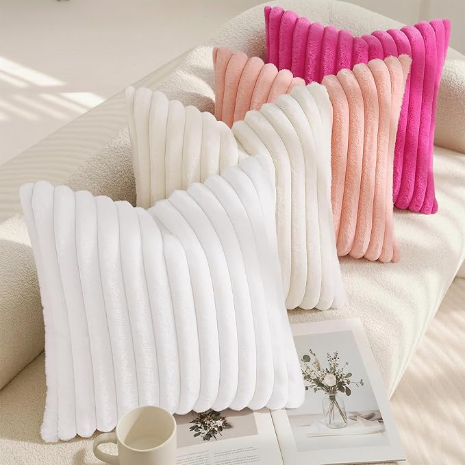 decorUhome Fall Faux Fur Throw Pillow Covers 16x16 Set of 2 Hot Pink | - Image 7