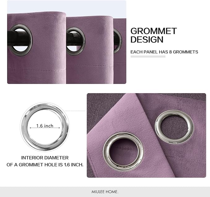 MIULEE Velvet Curtains Lavender Light Purple Elegant Grommet Thermal Insulated - Image 2