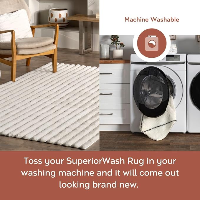 Nuloom SuperiorWash Collection Kai Off-White, Fluffy and Cozy, High Traffic - Image 4