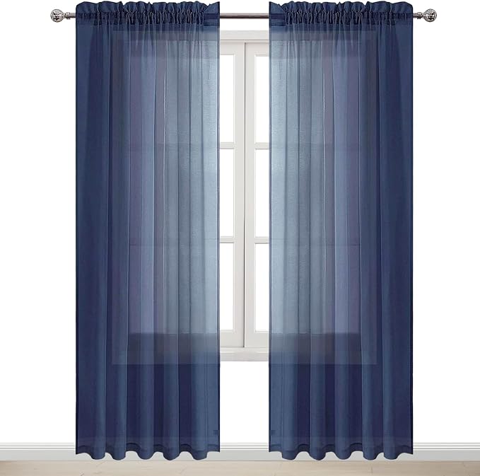 DWCN Navy Blue Sheer Curtains Semi Transparent Voile Rod Pocket Curtains - Image 9