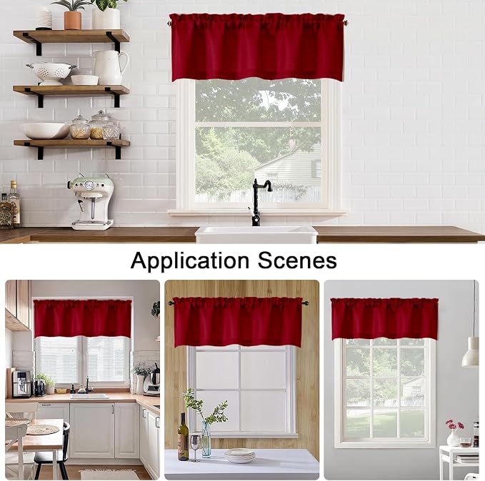 Chyhomenyc Red Valance for Windows, Light Filtering Faux Linen Textured Small - Image 8