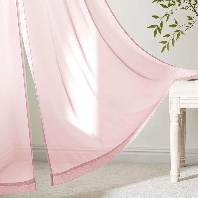 MIULEE Blush Pink Sheer Curtains 108 Inches Long, 4 Panels Set, Light Filtering - Image 6