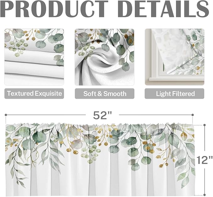 Emvency 4 Pack Valances Window Treatments, 52x12 Inch Rod Pocket - Image 3