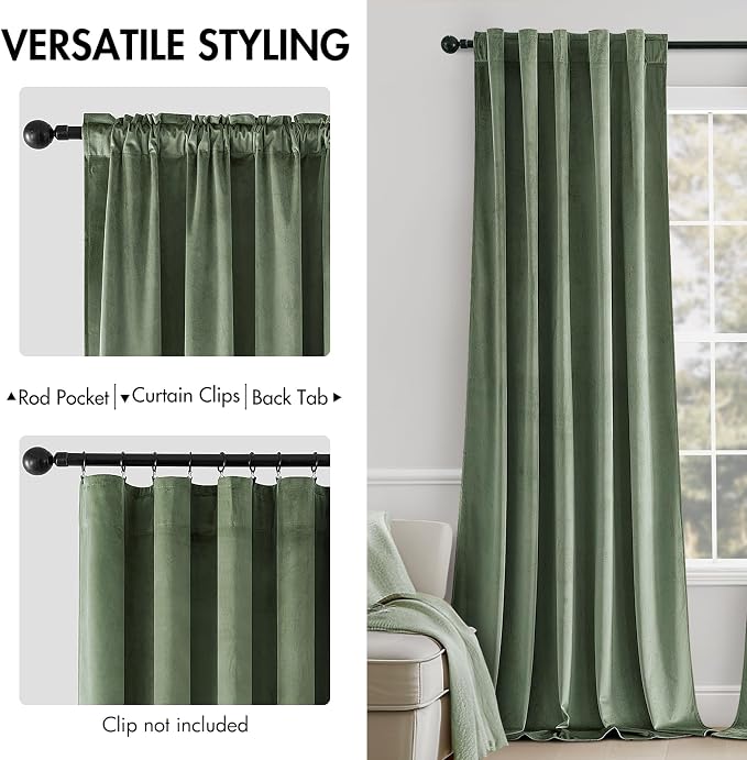MIULEE Sage Green Velvet Curtains 84 inches - Image 2