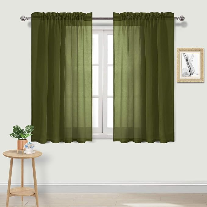 DWCN Olive Green Sheer Curtains Semi Transparent Voile Rod Pocket Curtains by DWCN