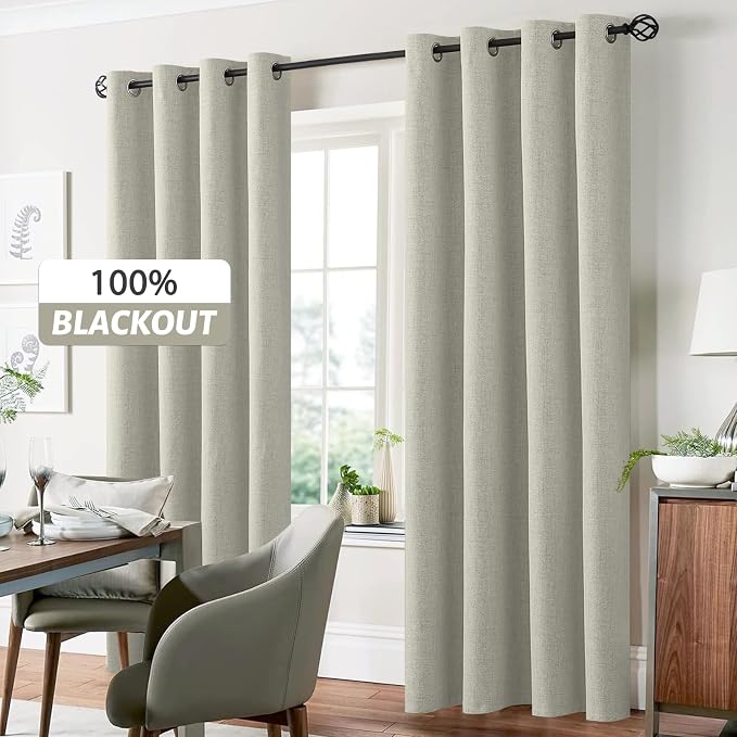 Yakamok Cream Linen Curtains 100% Blackout 96 Inches Long, Room Darkening - Image 7