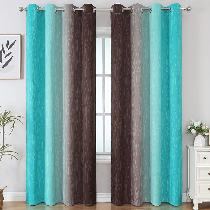 Estelar Textiler Brown and Teal Gradient Blackout Curtains - Image 2