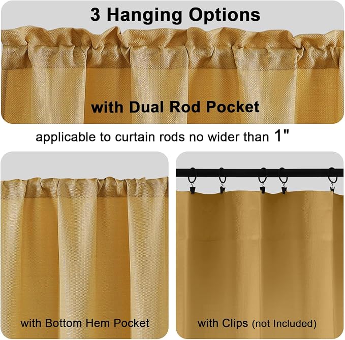Chyhomenyc Gold Valance for Windows, Light Filtering Faux Linen Textured Small - Image 3