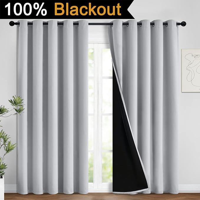 Yakamok 100% Blackout Lined Panels, Room Darkening Thermal Insulated Blackout - Image 2