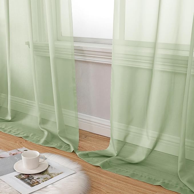 Aiyufeng Light Green Sheer Curtains 84 Inches Long 2 Panels Set - Image 9