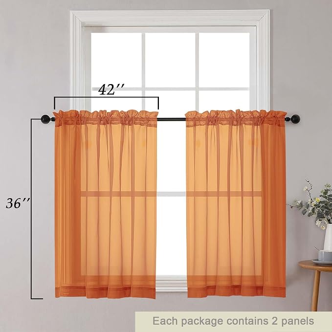 Cafe Curtains 36 Inch Length Tier 2 Pieces, Modern Soft Airy Sheer Kitchen - Image 2