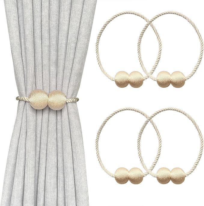 Melaluxe 4 Pack Magnetic Curtain Tiebacks, Decorative Curtain Holdbacks by Melaluxe