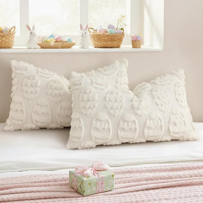 decorUhome Easter Cream White Egg Pillow Covers 12x20 Inch Set of 2, Soft Plush - Image 5