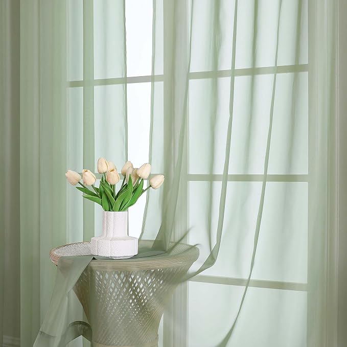 Lecloud Sage Green Sheer Curtains 63 Inch Length 2 Pcs, Dual Rod Pockets Light - Image 8