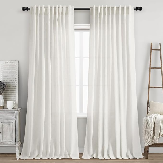 Nanspring Beige White Linen Curtains 84 Inches Long by Nanspring