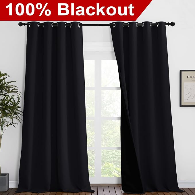 NICETOWN Cold Blocking 100% Blackout Curtains, Durable Black Lined Blackout - Image 2