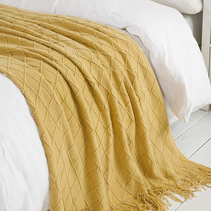 BOURINA Mustard Throw Blanket 60x80 Inches Throw Textured Solid Soft Sofa Throw - Image 6