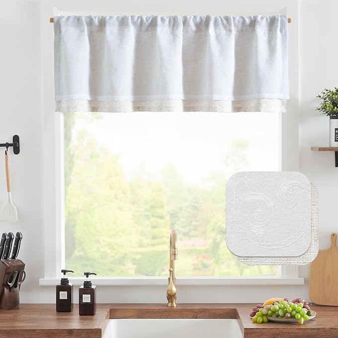jinchan Linen Valance for Window Embroidered Farmhouse Light Filtering Voile - Image 2