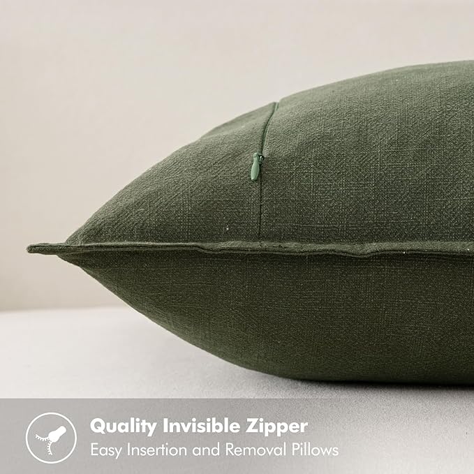 MIULEE Decorative Linen Euro Sham Pillow Covers 26x26 Dark Olive Green Boho - Image 3