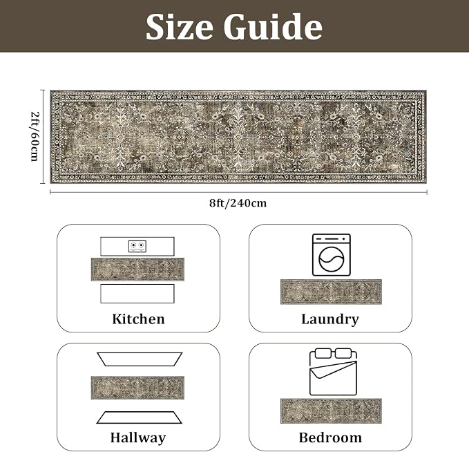 Yamaziot Washable Runner Rug 2x8 – Non Slip Boho Floral Hallway Runner Rug - Image 3