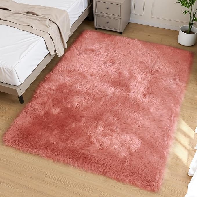 Goolela Pink Area Rug 5x8 Fluffy Fuzzy Furry Carpet by Goolela