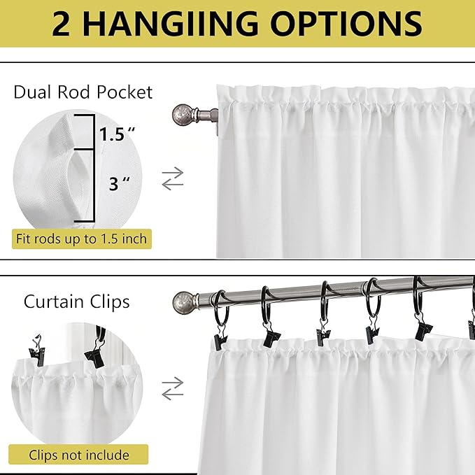 White Valances for Windows, Light Filtering Faux Linen Textured Small Short - Image 4