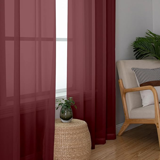 Chyhomenyc Burgundy Sheer Curtains 78 Inches Long 2 Panels Set - Image 4
