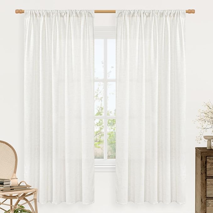 LAMIT Ivory White Linen Curtains 72 inches Long by LAMIT