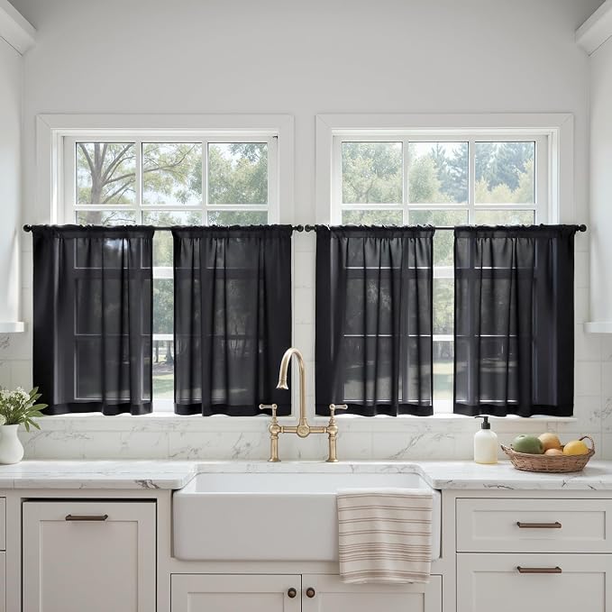 MIULEE Short Cafe Curtains 36 Inches Long, 4 Panels Set, Sheer Light Filtering by MIULEE