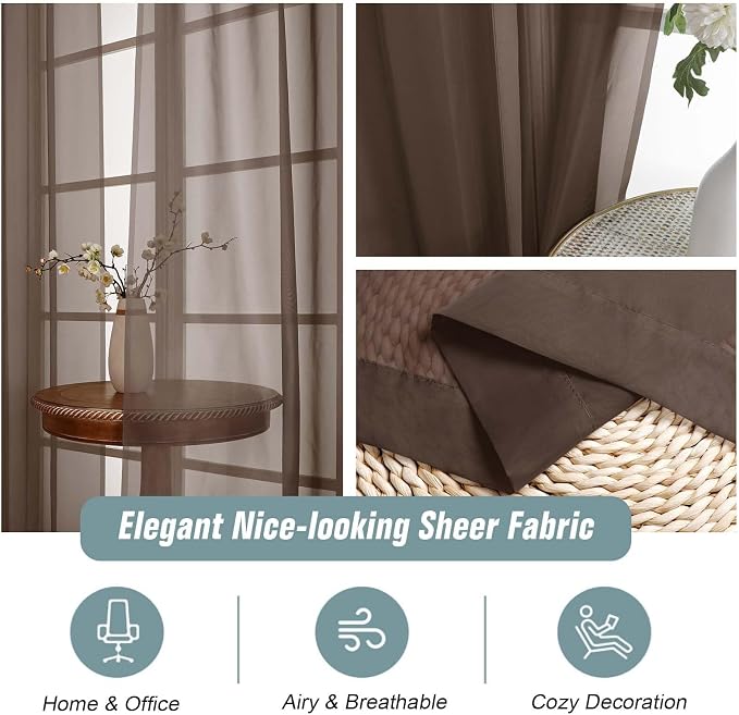 Chocolate Sheer Curtains 90 Inches Long 2 Panels, Light Filtering Solid Sheer - Image 4