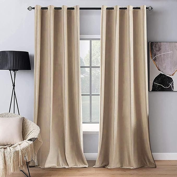 MIULEE 2 Panels Blackout Velvet Curtains Solid Soft Grommet Camel Beige by MIULEE
