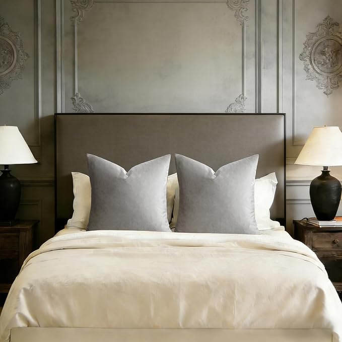 GIGIZAZA Big Velvet Pillow Covers 26x26 Silver Grey Pack of 2 Square Modern - Image 7