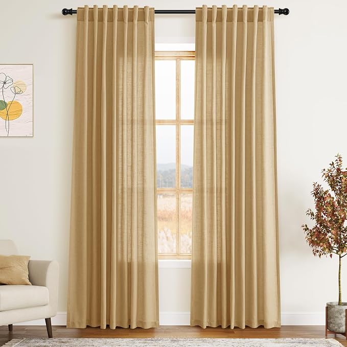 Gold Yellow Linen Curtains 84 Inch Length 2 Panels Set by Nanspring