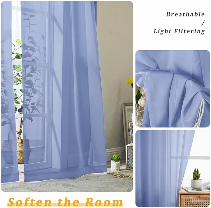 Gwine Denim Blue Sheer Curtains 63 Inch Length - Image 5