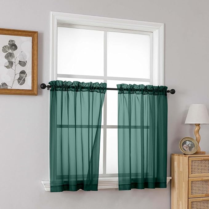 Green Small Sheer Curtains Tier 24 Inches Length 2 Pieces, Light Filtering Cafe - Image 8