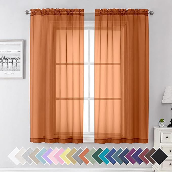 Aiyufeng Orange Sheer Curtains 63 Inch Length 2 Panels Set, Light Filtering by Aiyufeng