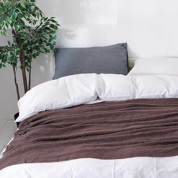 BOURINA Brown Throw Blanket 50x60 Inches Throw Textured Solid Soft Sofa Couch - Image 6