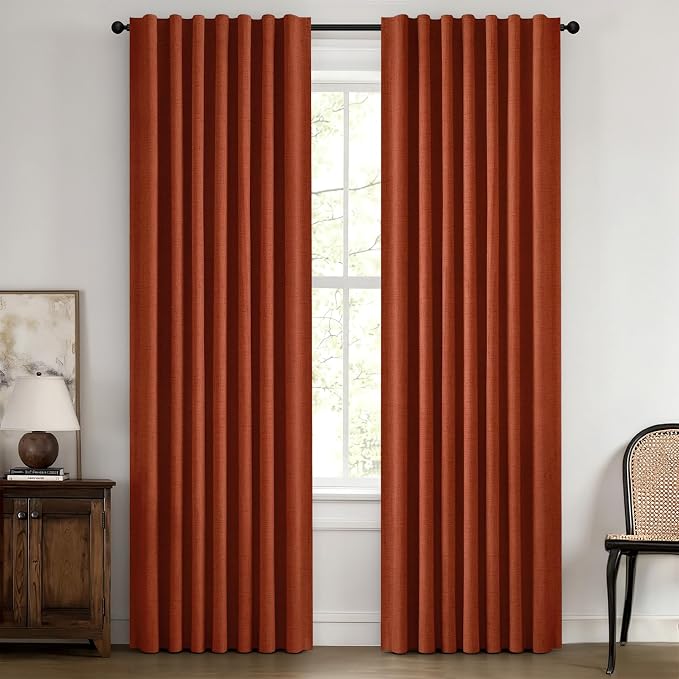 MIULEE Fall 100% Blackout Linen Curtains 42 x 90 Inch Burnt Orange 2 Panels | by MIULEE