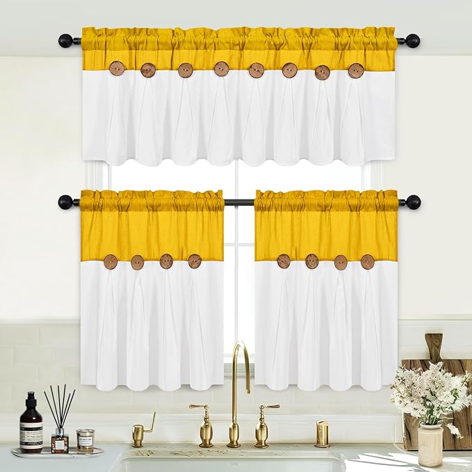 FRAMICS Farmhouse Kitchen Curtains 24 Inch Length, Rustic Cotton Linen Tier - Image 3