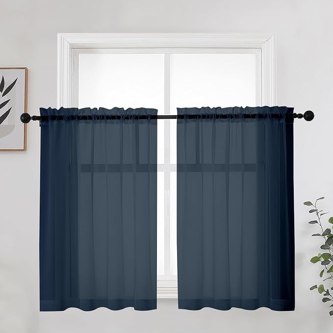 OWENIE Blue Sheer Curtains 36 Inches 2 Panels Set by OWENIE