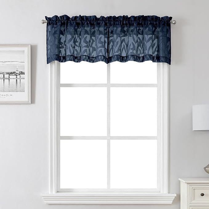 Lecloud Leia 14 Inch Navy Blue Sheer Valances by Lecloud