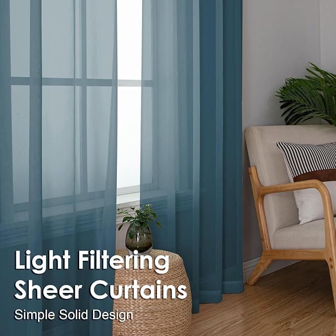 OVZME Dusty Blue Sheer Curtains 45 Inches Long 2 Panels, Light Filtering Sheer - Image 5