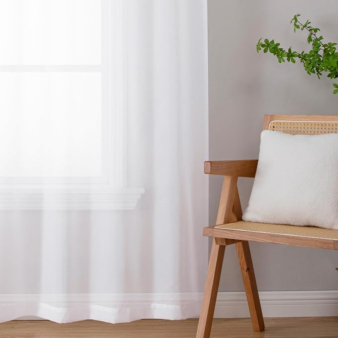 Chyhomenyc Sheer White Curtains 90 inches Long 2 Panels, Light Filtering Soft - Image 8