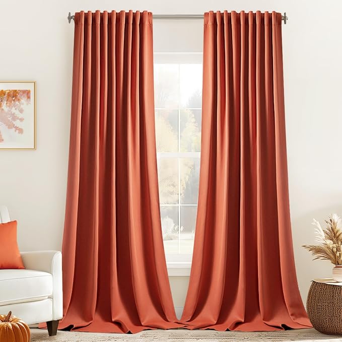 MIULEE Back Tab Burnt Orange Blackout Curtains 108 Inch Long 2 Panels Set by MIULEE