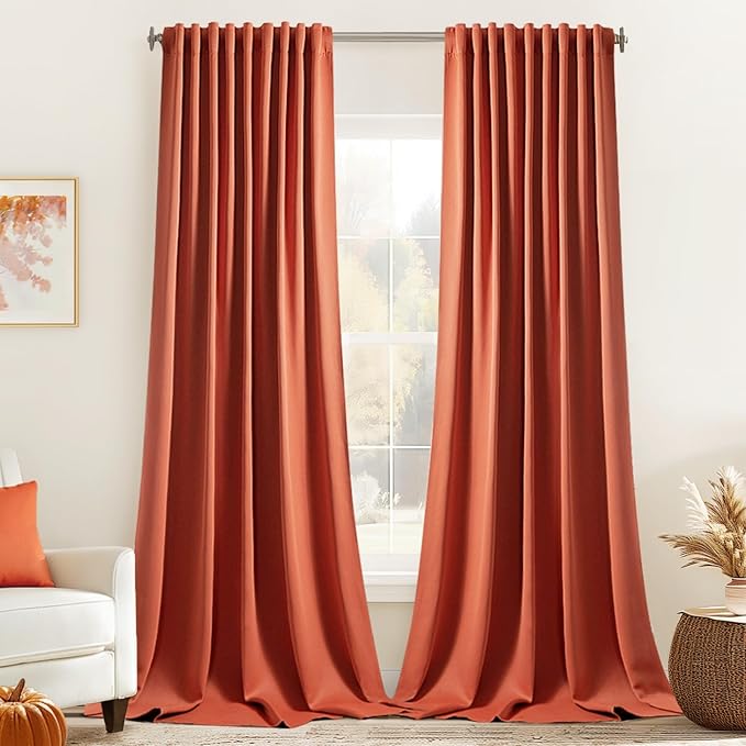 MIULEE Back Tab Burnt Orange Blackout Curtains 120 Inch Long 2 Panels Set by MIULEE